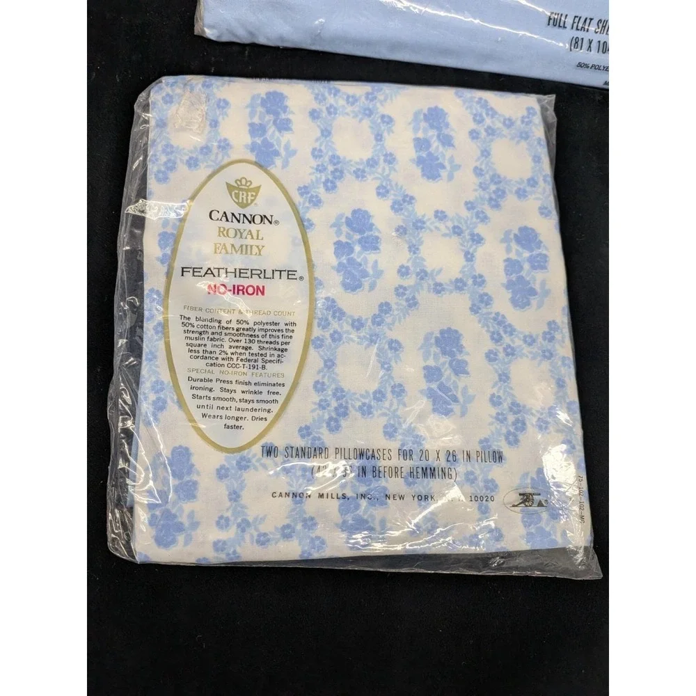 Vtg Nee Cannon Royal Family Featherlite Full Flat Sheet/Two Standard Pillowcase